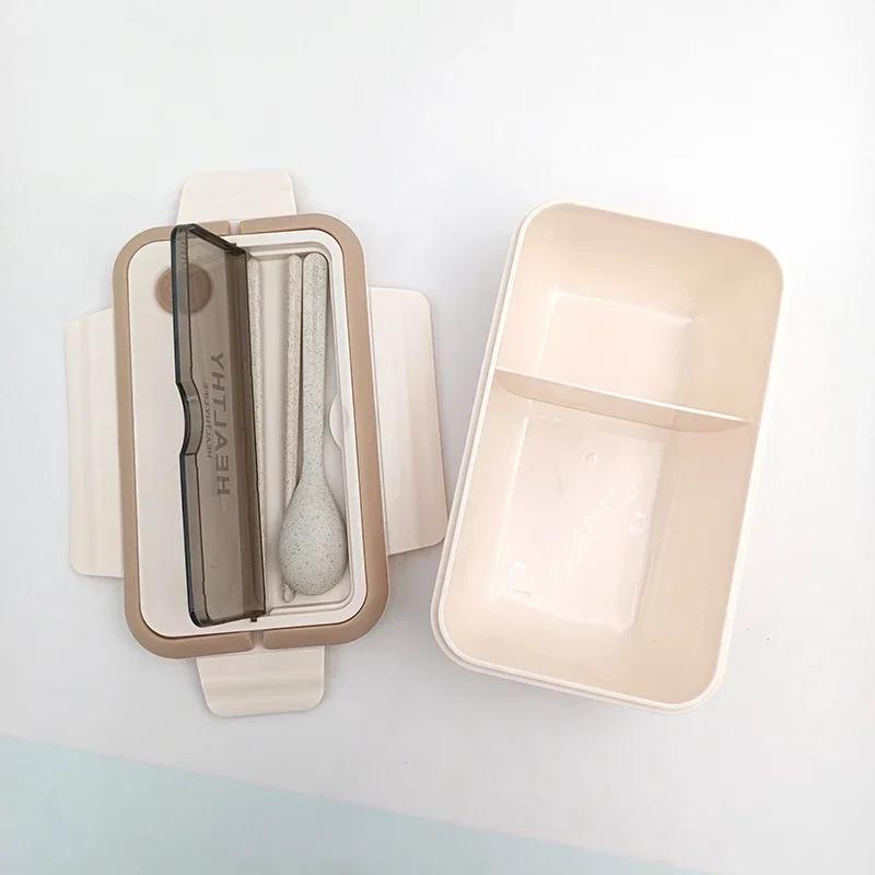 Portable Compartment Lunch Box Plastic Lunchbox Office Students Bento Box Microwave Food Containers with Chopsticks and Spoon