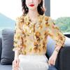 Spring Summer New Bow Tie Chiffon Shirt Women's Three Quarter Sleeve Top Elegant Fashion Floral Printing Chiffon Blouse Femme