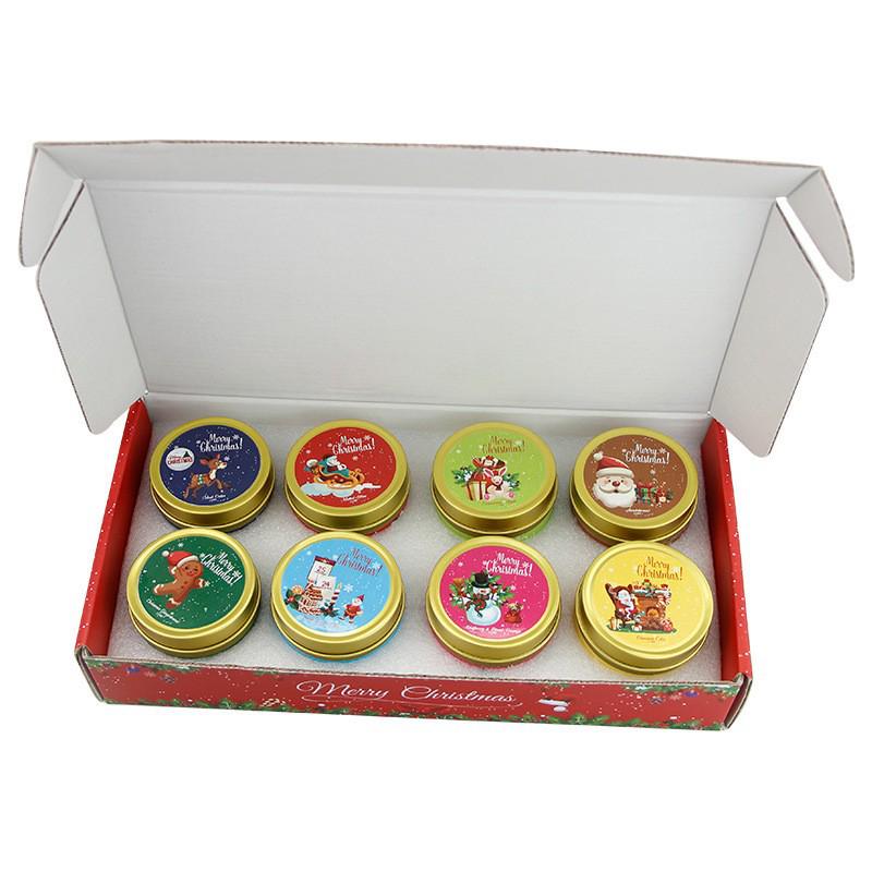 Christmas Edition Scented Candle Tin Set with Dried Flowers - Eight Soy Wax Essential Oil Candles