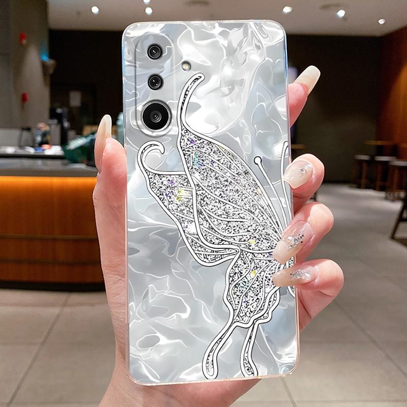 Handyhülle für Samsung Galaxy M36 F36 5G Weiches Transparentes Silikon Flexibles TPU Klare Hülle Luxus Mode Schmetterling Blume Hülle