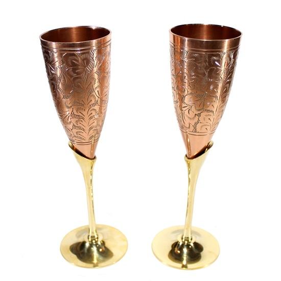 Copper Plated Brass Wine Goblet Champagne Flutes Coupes Glasses Set of Two