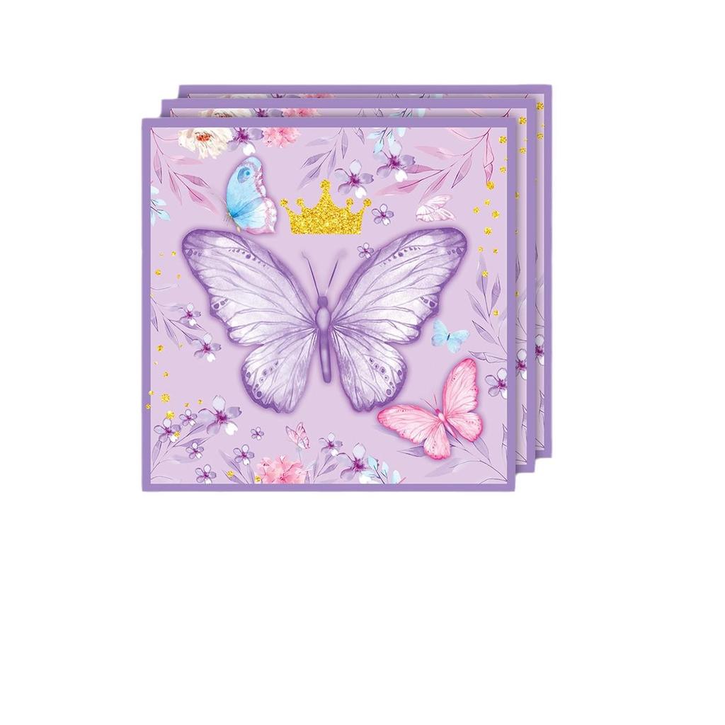 Purple Butterfly Themed Party Tableware Set: Includes Tablecloth, Plates, Cups, Napkins, and Decorations. Perfect for Birthday Celebrations.