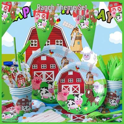Conjunto de Talheres para Festa de Aniversário de Animais da Fazenda: Pratos, Copos, Guardanapos e Decorações para Crianças