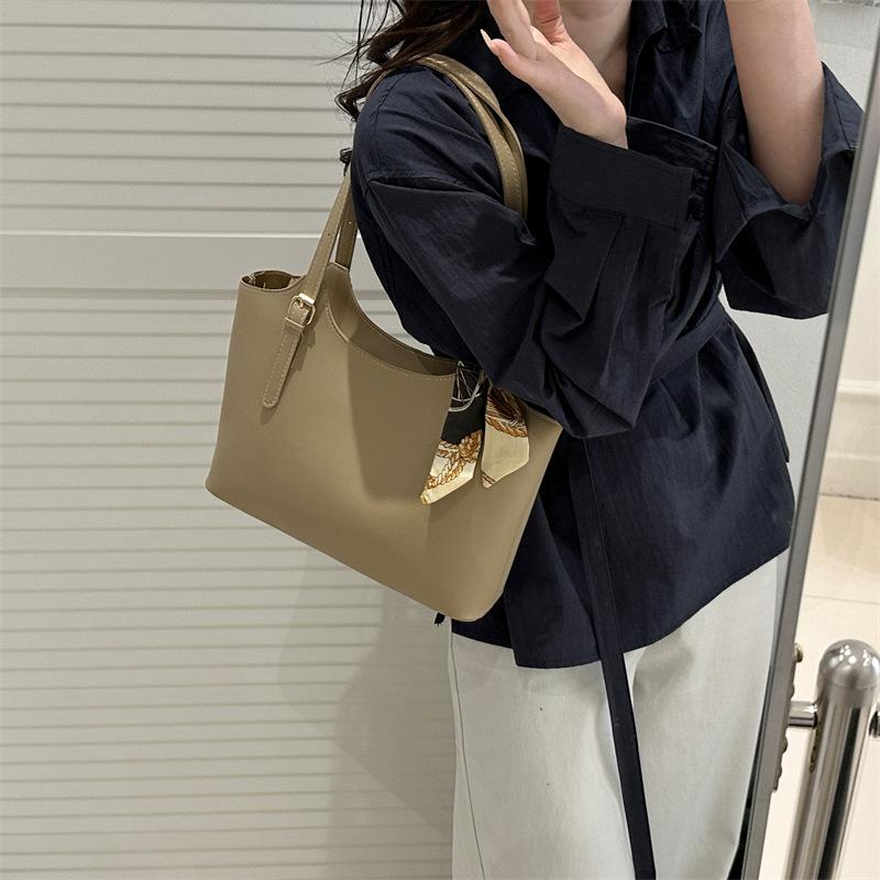Chic Silk Scarf Handle Tote Bag for Women Stylish Bucket Shoulder Handbag