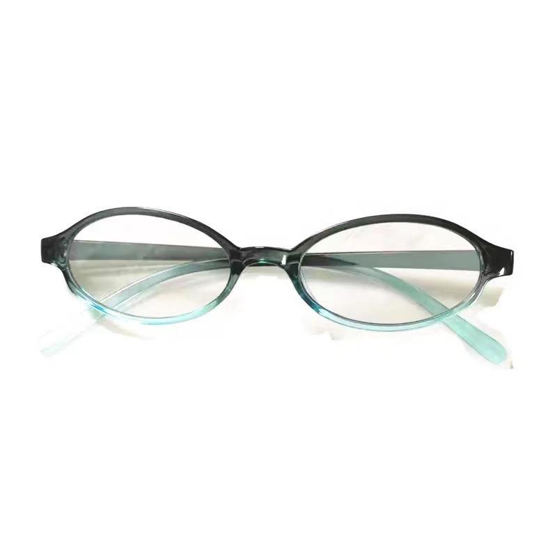 Retro Oval Blue-Green Eyeglasses with Clear Prescription Lenses