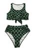 2026 European & American Plus Size Sexy Plaid Bikini - High Waist Tummy Control Two-piece Swimsuit