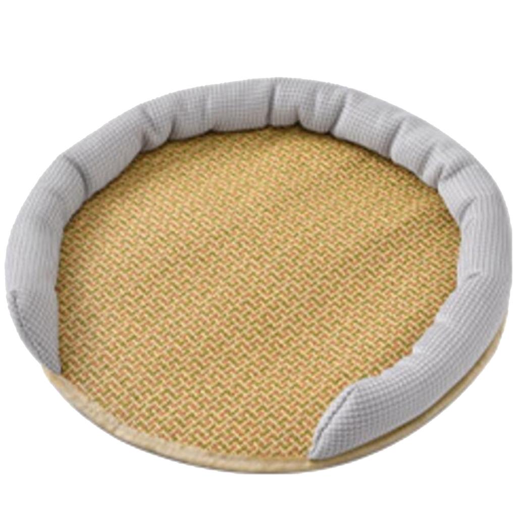 Pet Cooling Mat Summer Waterproof Breathable Soft Comfortable Hand Woven Cat Cool Rattan Pad for Indoor M Grey