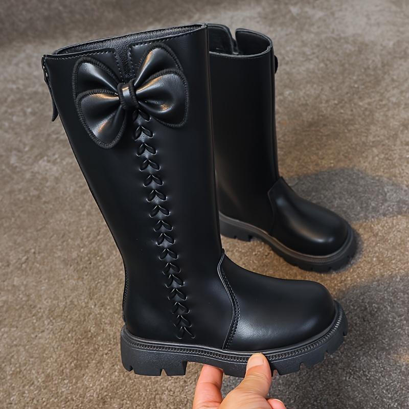 Girls High Top Winter Boots Bow Detail Slip Resistant Rubber Sole Zipper Closure Warm Fabric Lining