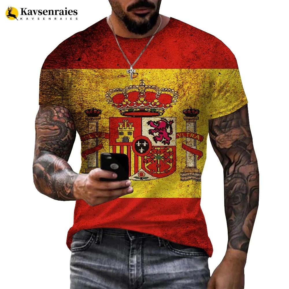 Summer Spain Flag 3D Printed T-shirt Men Harajuku Casual Oversized T Shirt Unisex Hip Hop Streetwear Cool Tops España