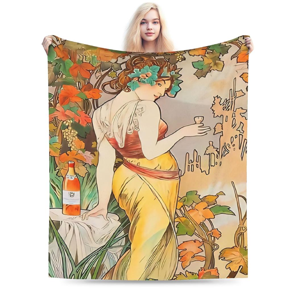 Language of Flowers Alphonse Mucha   Plush Blanket Students  Flannel Throw Blanket For Outdoor Soft Custom DIY Quality Bedspread