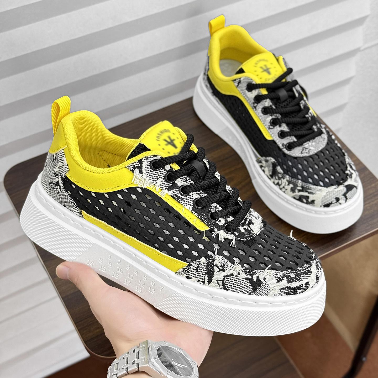 

Дышащие мужские кеды, полые, модные, на толстой подошве, увеличивающие рост, молодежные спортивные, модные, повседневные, универсальные низкие кеды 44