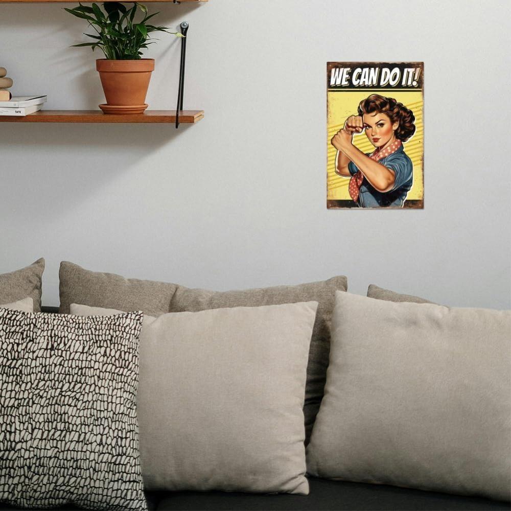 WADORN "Boxing End Pinup Woman" Metal Sign - We Can Do It Vintage Wall Art Poster for Home Gym Bar Office