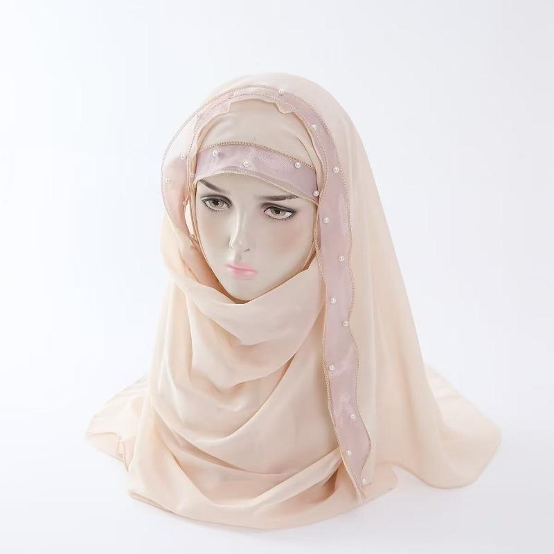Hot-selling New Beaded Pearl Chiffon Yarn Popular Thin Breathable Sunscreen Shawl Scarf Women