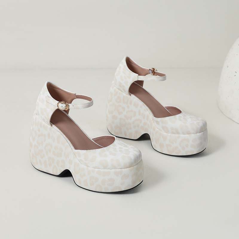 Krazing Pot Polyurethane Spring Autumn Size 43 Women Platform Super High Heels Women Round Toe Waterproof Prints Leather Pumps