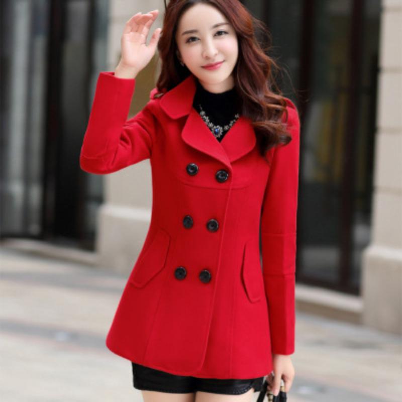 

Осень и зима, новая корейская версия, облегающее двубортное шерстяное пальто, женское шерстяное пальто Xiaoxiangfeng M