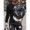 Spring and Autumn Round Neck 3D Animal Wolf Lion Pattern Printed Top Fashionable Casual Long Sleeved Men's T-shirts