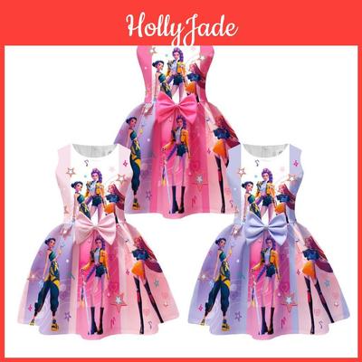 Girls Rumi Movie Kids Pop Zoey Mira Print Sleeveless Bow Casual Party Princess Dress