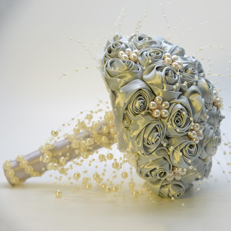 Handmade Rhinestone Bridal Bouquet Crystal Wedding Round Tossing Bouquet Artificial Flower Bunch for Bride Bridesmaid
