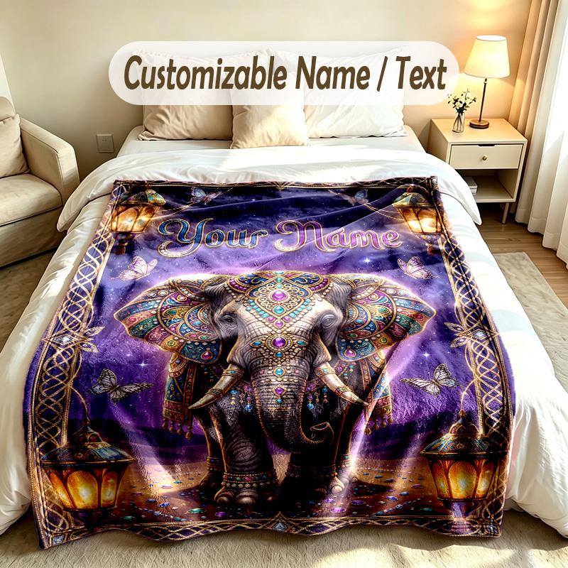 Elefanten-Thema Weiche Decke Personalisierter Benutzerdefinierter Name Textdruck Warme Decke Zuhause Sofa Schlafzimmer Dekoration