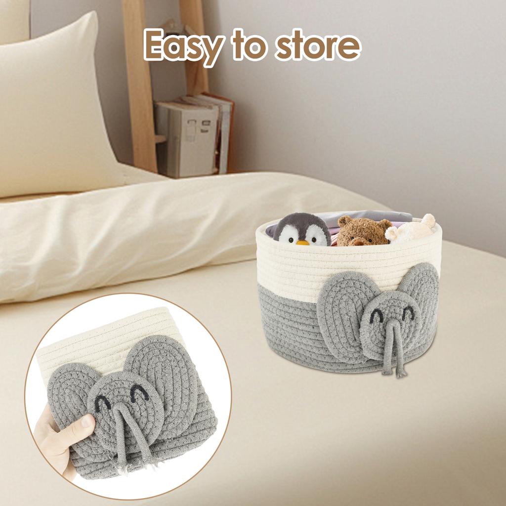 Elephants Cotton Rope Storage Basket Cute Baby Laundry Basket Versatile Safe Cotton Rope Toy Storage Basket for Home