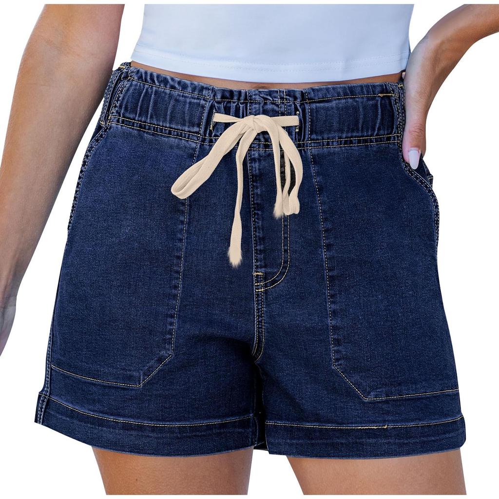 Elastic Waist Drawstring Women's Denim Shorts - Trendy European and American Style