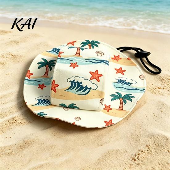 Summer Cat Gear Beach Hat, Cap with Ear Holes, Adjustable Pet Sun Hat for Small Dogs Cats Outdoor Protection Pets