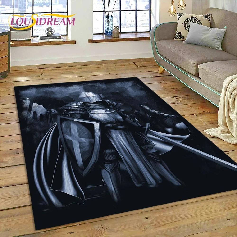 Cartoon 3D Crusaders Templar Black Knight  Carpet Rug for Home Living Room Bedroom Sofa Doormat Decor,Kids Area Rug Non-slip Mat