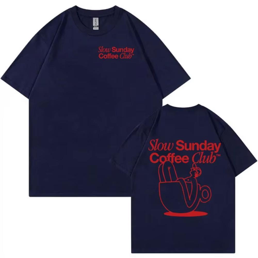 Slow Sunday Coffee Club Cartoon Funny Meme T Shirts Men Women Retro Harajuku Fashion T-shirt Oversized Cotton Tshirt Tops