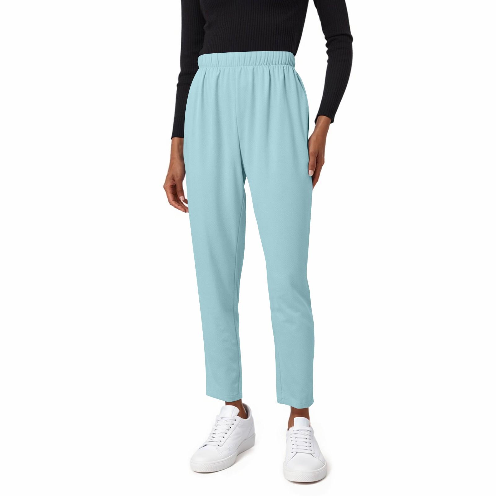 

Женские модные однотонные повседневные брюки с эластичным поясом и карманами для рабочих S небесно-голубой