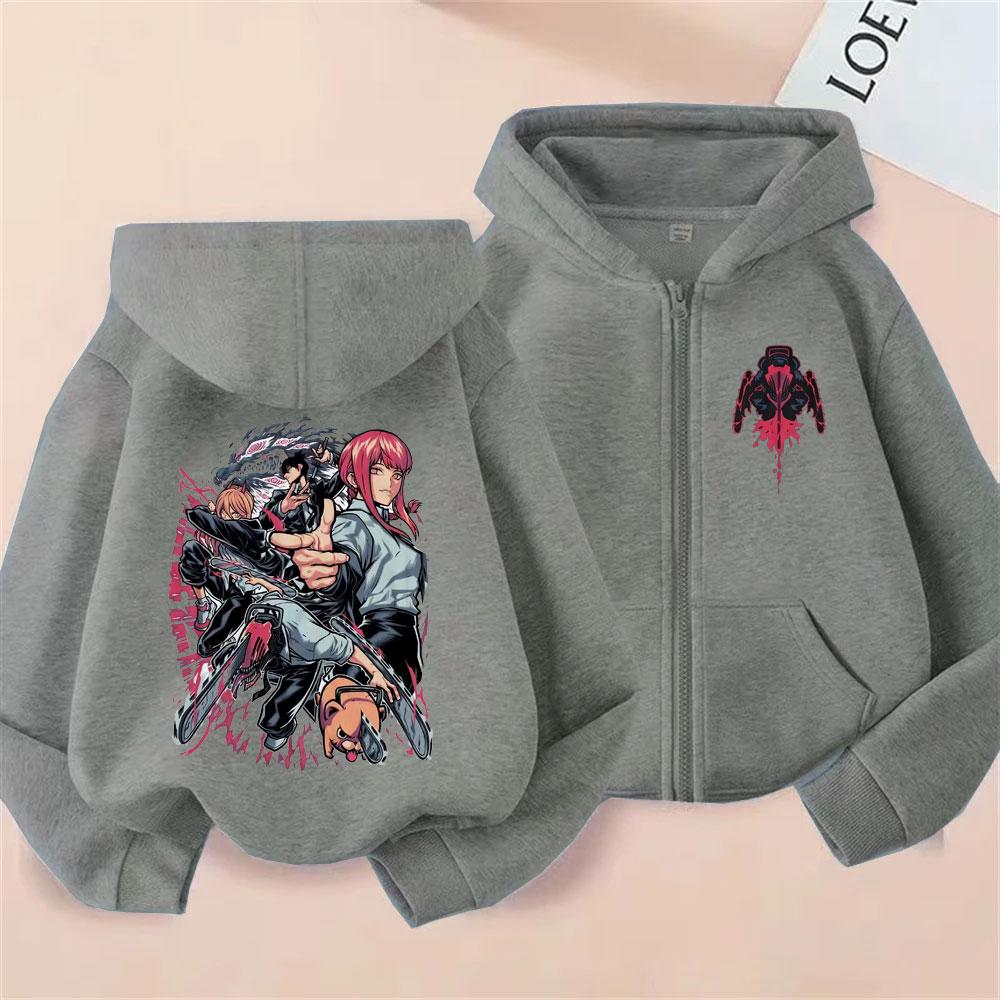 Anime Chainsaw Man Pochita Power Hayakawa Aki Makima Denji Grafik Reißverschluss Hoodie Herren Damen Mode Übergroße Zip-Up Jacke Mantel