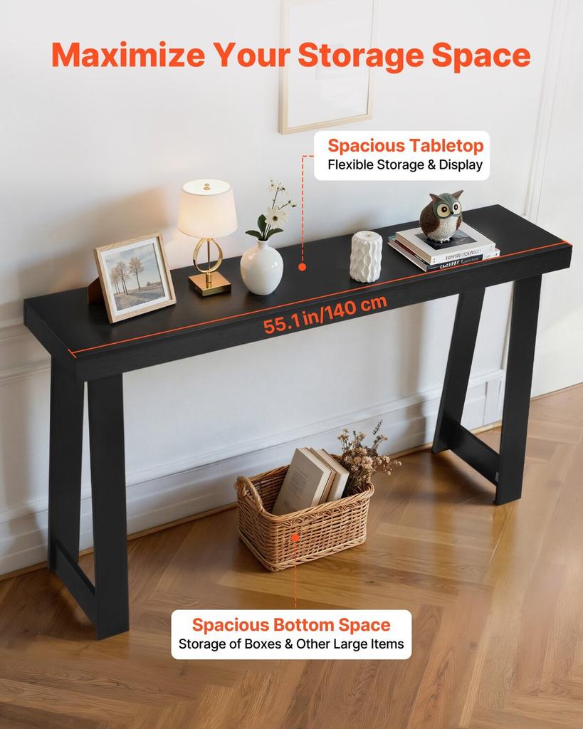 140 Cm Console Table, Modern Desk Behind the Couch, Wooden Rectangle Entrance Desk, Narrow Long Sofa Table Accent Stand, Ideal for Hallway, Bedroom,