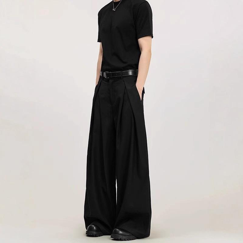 Three-dimensional Pleated Wide-leg Pants Loose Design Pants Spring and Autumn Silhouette Non-ironing Casual Straight Long Pants Men and Women