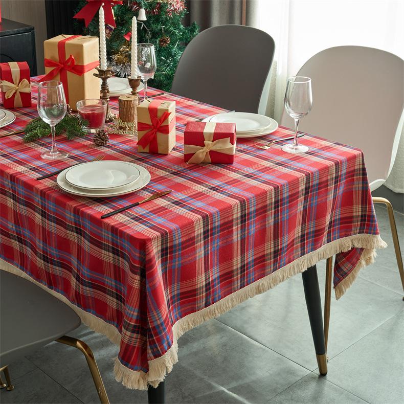 Christmas Plaid Tablecloth Winter Holiday Tassel Tablecloth Decor For Rectangle Tables Parties Dining Farmhouse Kitchen Decor