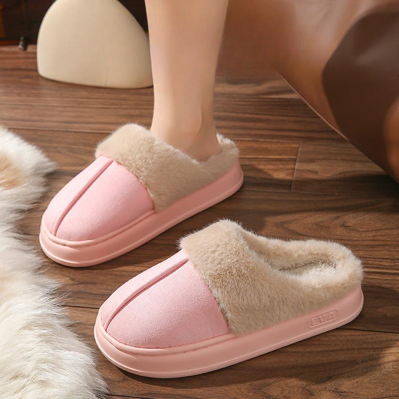 

Хлопковые тапочки для женщин, осенне-зимние, для дома, с толстой подошвой, теплые и нескользящие плюшевые тапочки 40-41 розовый