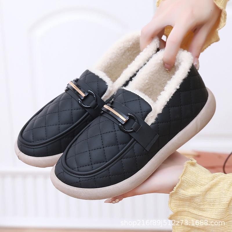 Cotton Shoes Pu Comfortable Non-slip Thick-soled Casual Cotton Boots Velvet Warm Doudou Cotton Shoes