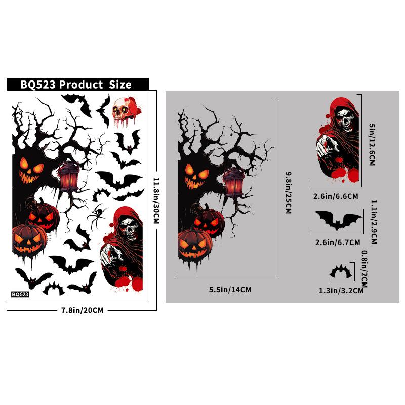 Death Scythe Terror Bat Ghost Static Electricity Stickers Halloween Decorations Creative Pumpkin Reaper Glass Stickers