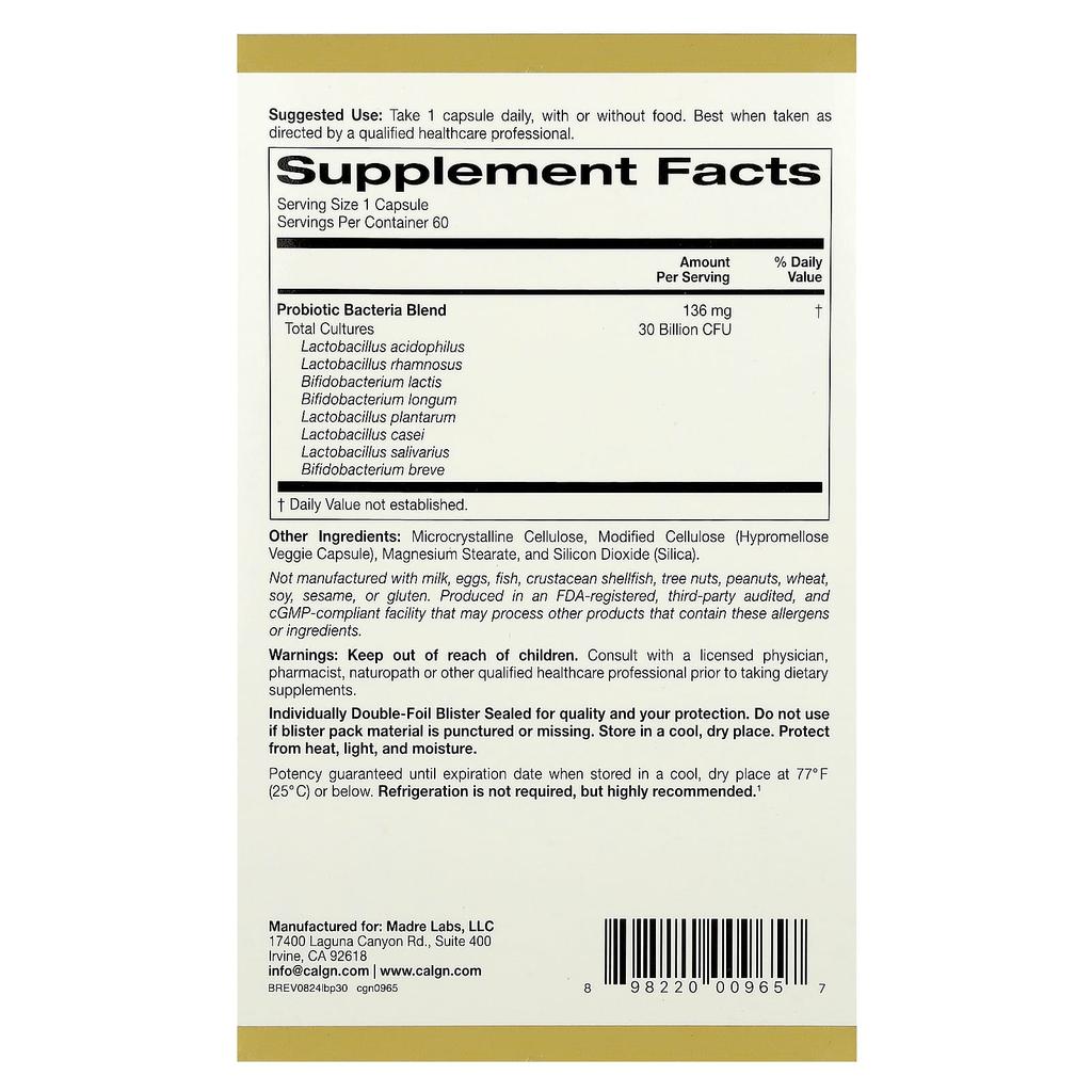 Lactobif® 30 Probiotic, 30 Billion CFU, 60 Veggie Capsules
