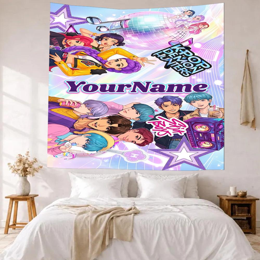 Demon Hunter Girls Custom Your Name Wall Decor Tapestry Art For Pet Memorial Birthdaywedding Party Backdrop Family Gift