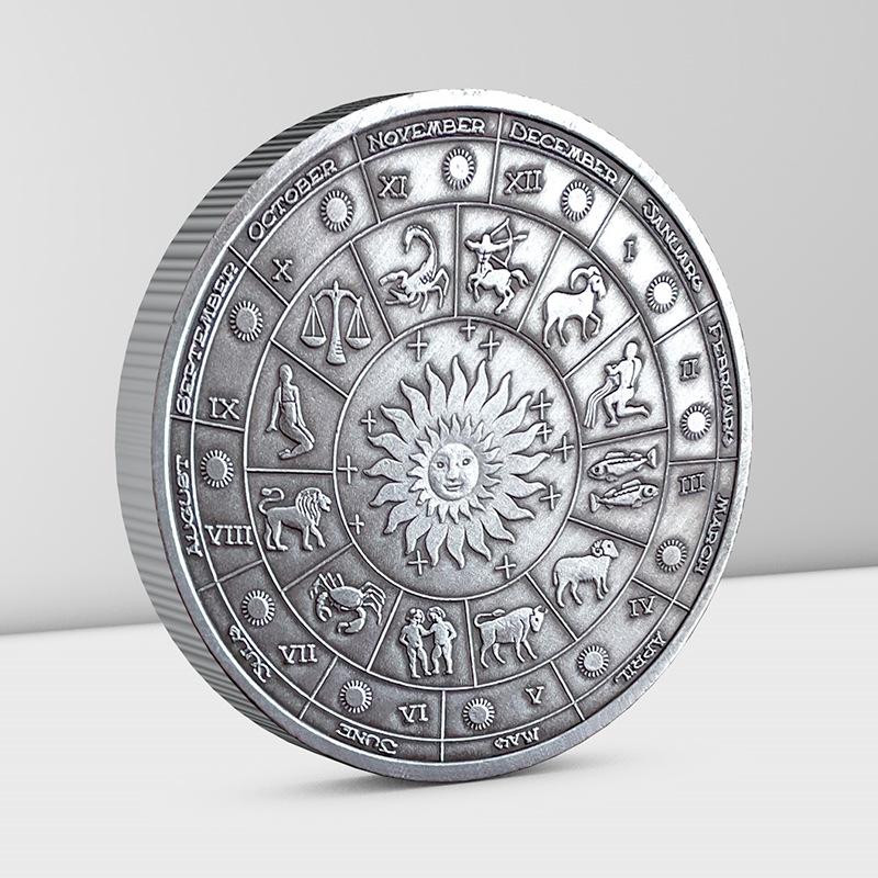 Vintage, Silver, Zodiac Signs, Metal Coins, Small Items, Creative Coins, Gifts