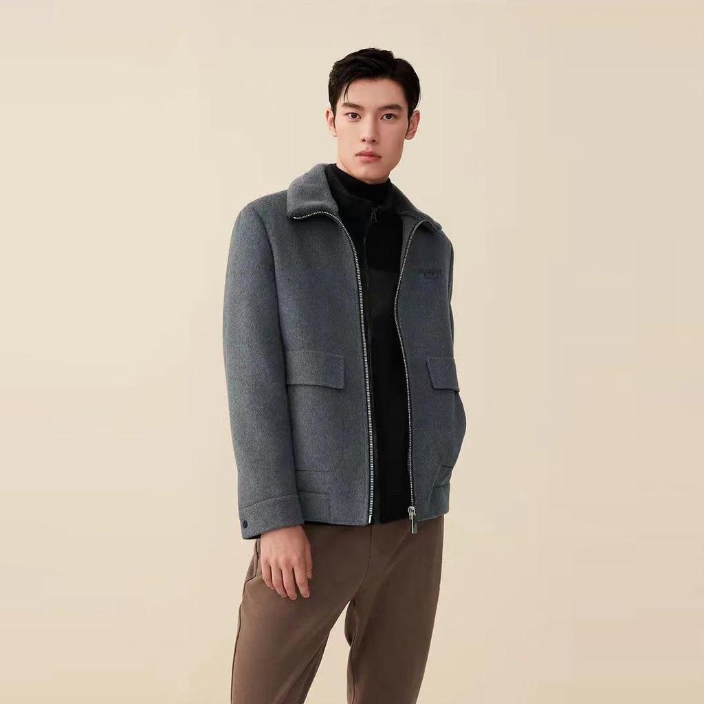 Men's Winter Wool-Blend Coat with Faux Fur Collar and Large Pockets