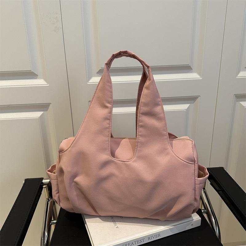 

Складная сумка под мышкой Женская универсальная повседневная холщовая сумка-тоут большой вместимости Модная зарубежная дорожная портативная наплечная сумка розовый