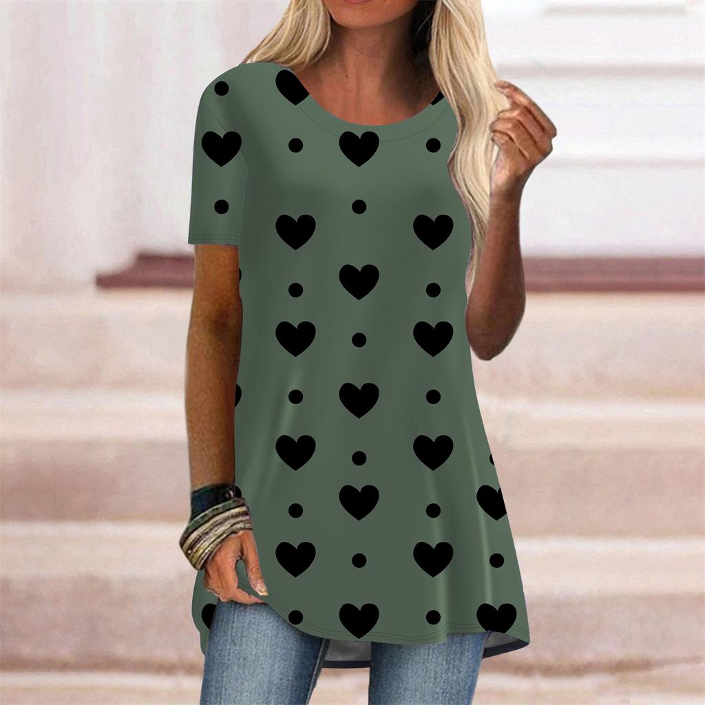 Plus Size Women Summer Blue Bear Printed Comfy Short Sleeve Round Collar T-shirt Casual Baggy Mid Length Tee Tops