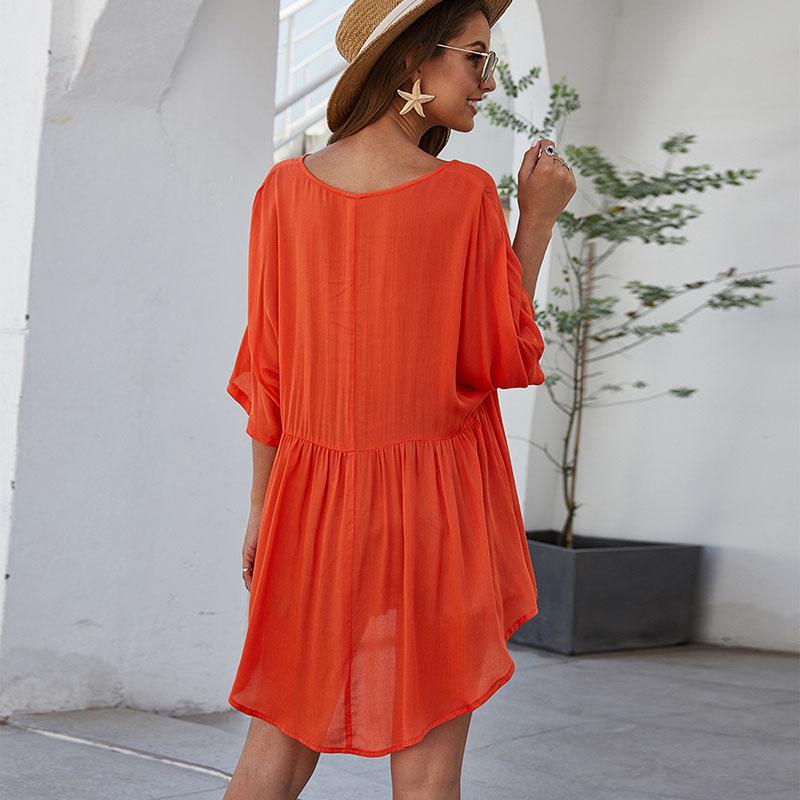 Buy Women Casual V-neck Dress Solid 