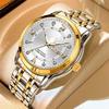 Swiss Luxury Men's Waterproof Quartz Watch with Dual Calendar & Luminous Steel Band