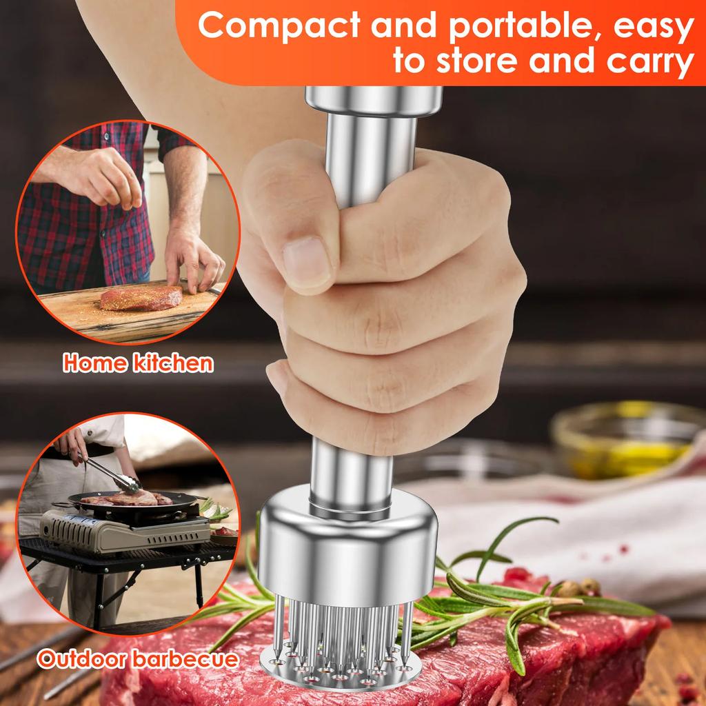 Stainless Steel Meat Tenderizer with 21 Needles Professional Kitchens Tool Firm Meat Grinder Compact Meat Piercing for Steak and