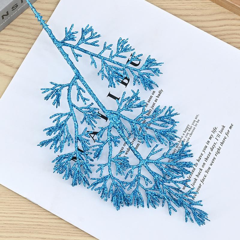 Christmas simulation gold powder pine branch simulation flower green plant glitter powder colorful cypress leaf gold powder branch accessories