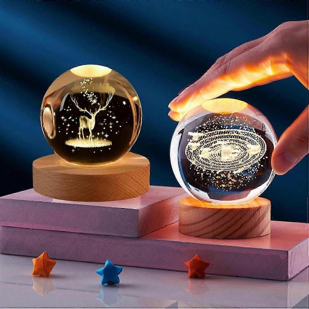 Kristallkugel Nachtlicht, LED Transparente Kristallkugel Lampe mit Holzsockel, Geeignet für Heimdekoration, Geschenk - 6CM