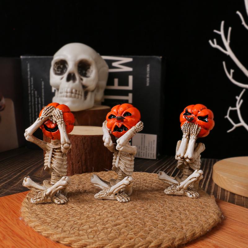 3-Piece Set Of Meditation Yoga Pumpkin Head Skull Figurines Durable Realistic Pumpkin Head Skull Doll Weird Yoga Pose