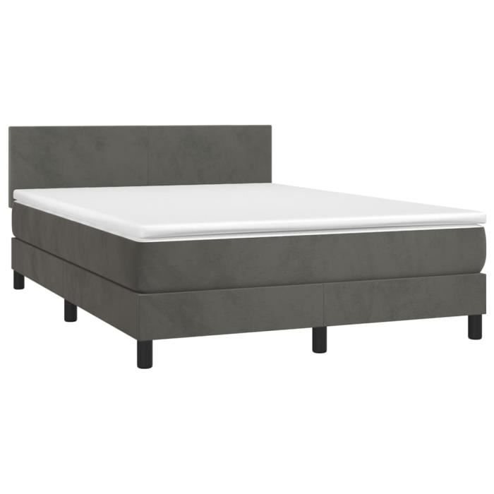 3141180 vidaXL Lit à sommier tapissier et matelas Gris foncé 140x190cm Velours