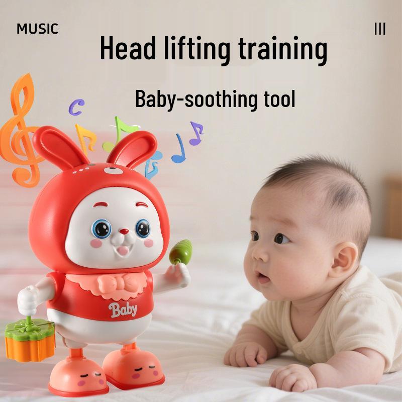 Electric Dancing Rabbit Toy for Babies: Encourages Head Lifting, Rolling, and Crawling with Sound and Movement.